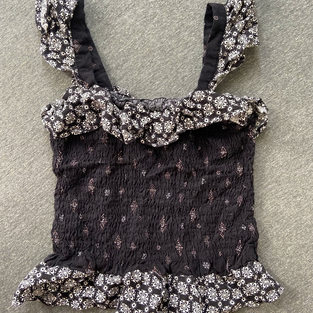 Black smocked tank top